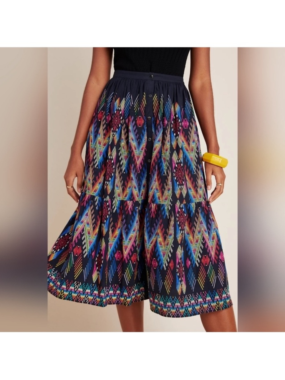 NWT Anthropologie TANVI KEDIA Iris Tiered Midi Skirt, Size S